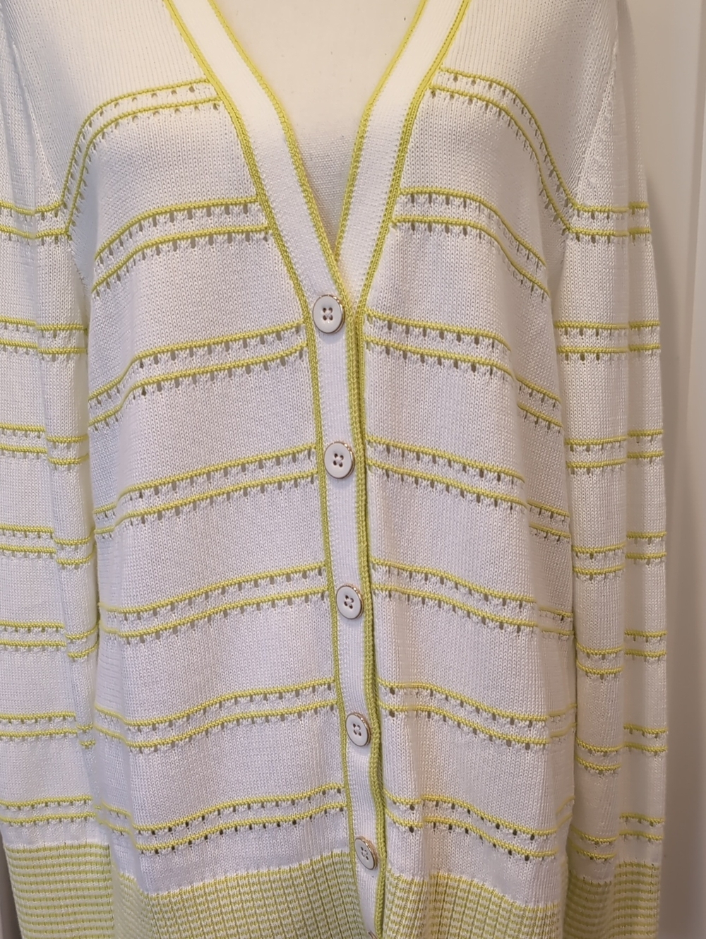 Talbots V-Neck Girlfriend Long Sleeve Lime/White Cardigan L nwt - Picture 3 of 11